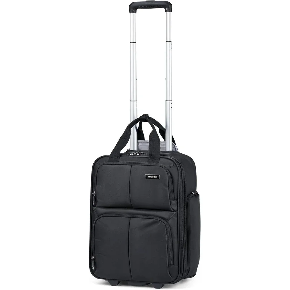 Hanke 16 Inch Under Seat Rolling Carry On Bag Airline Approved Black